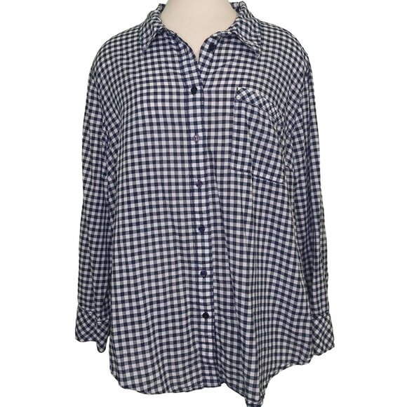 Lane Bryant Womens Blue & White Plaid Button-Up Shirt 24W Long Sleeve Cotton - Picture 1 of 13